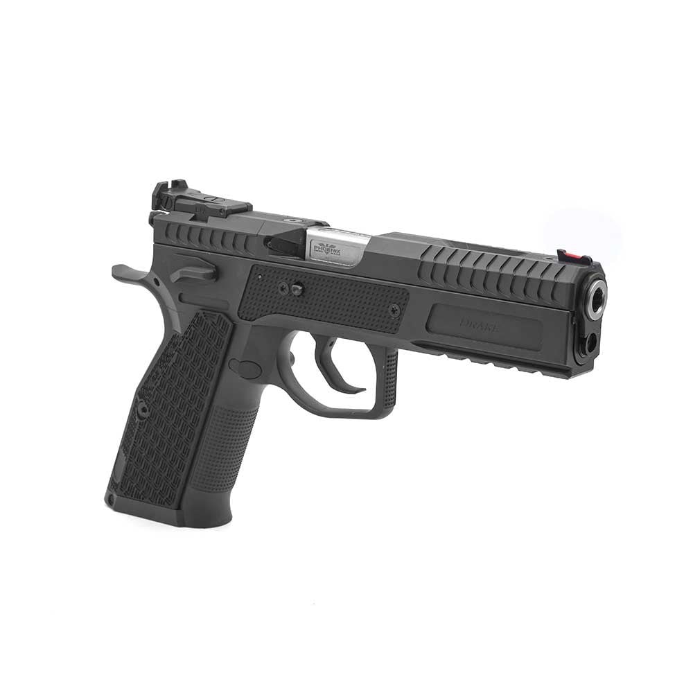 Phoenix Drake Production, Paremakäeline, Must, DA/SA, Eesmärk-Sihik Punane Kiudoptiline, OR LPA, 9 x 19 mm, ALU Grip DR